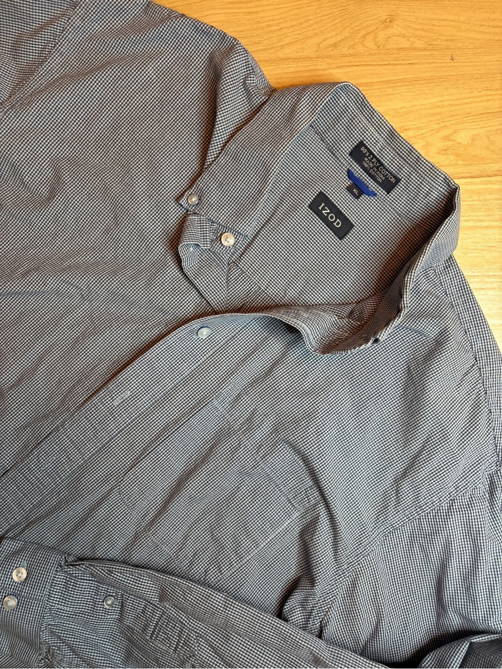 IZOD Navy & White Gingham Check Button-Down Shirt XL 80's 2 Ply Cotton